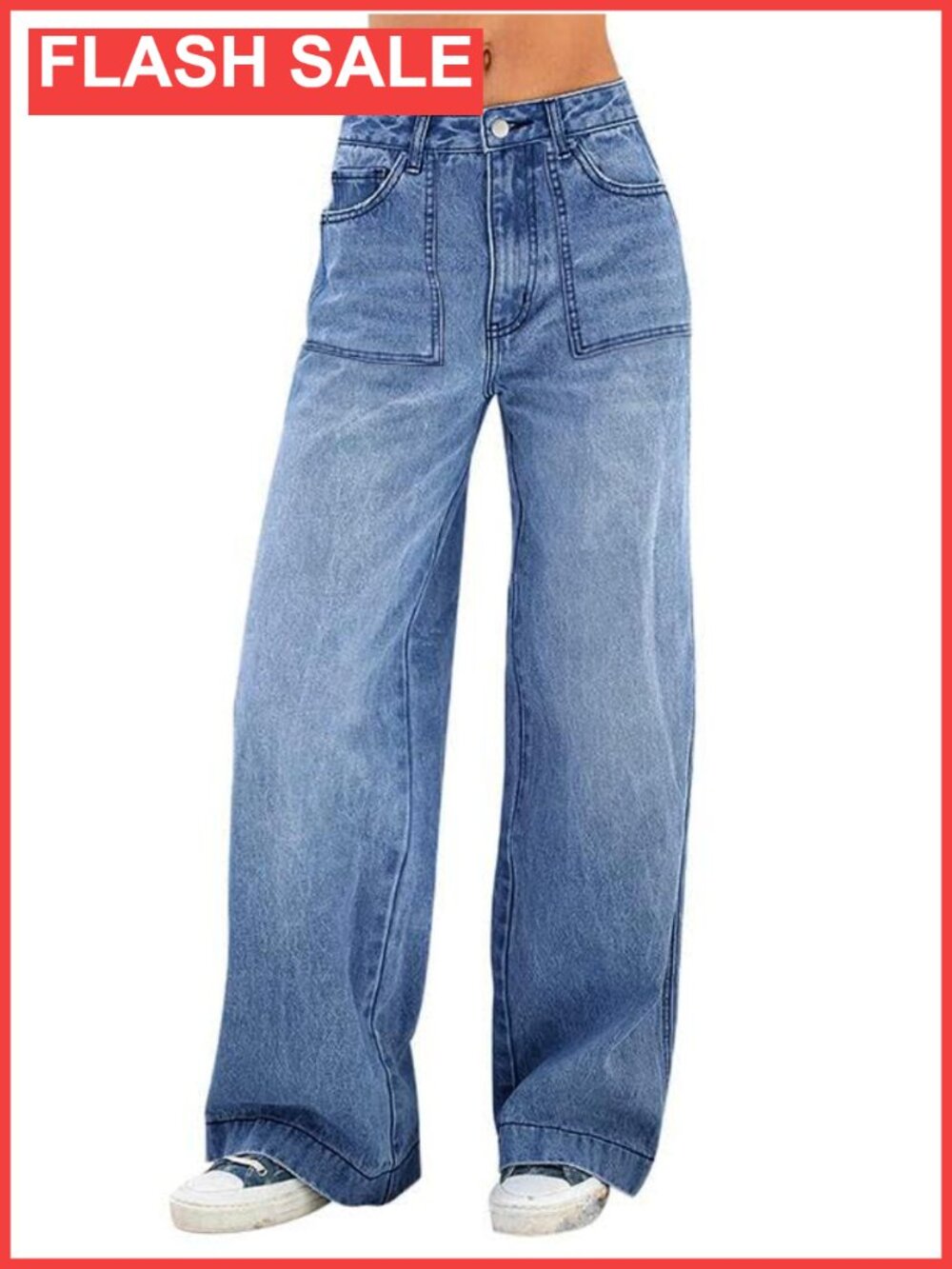 Wide Leg High Waist Baggy Boyfriend Denim Jeans Stretch Trousers Pockets
